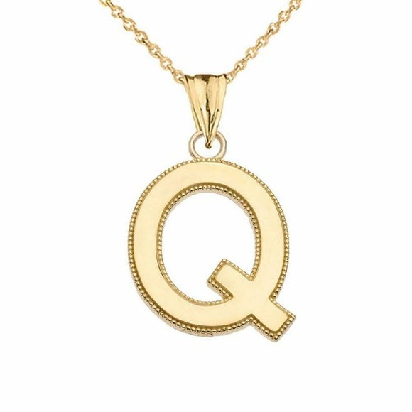 Real Gold Small Initial Letter Q Pendant Necklace
